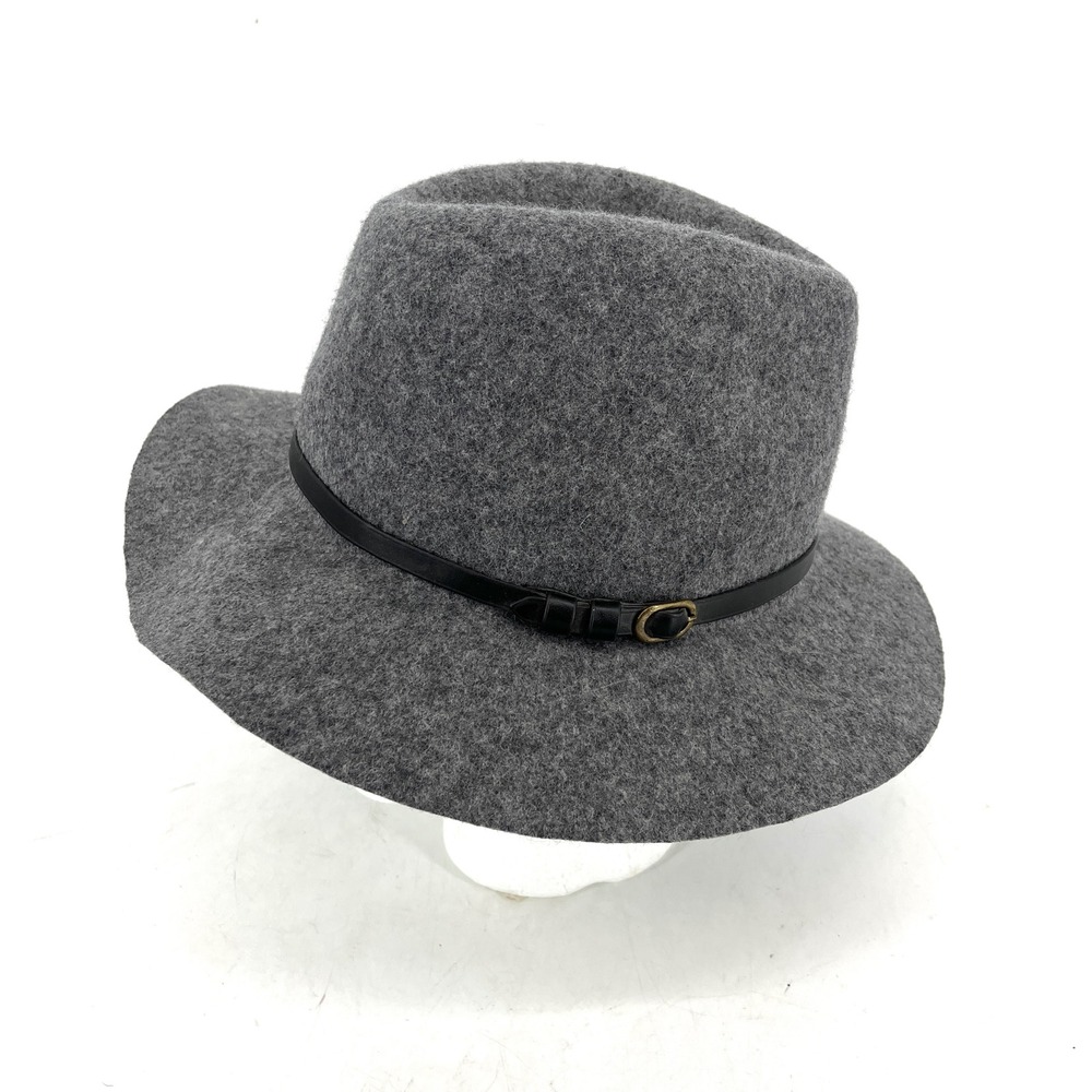 Womens Grey Wool Fedora Hat with Black Leather Band One Size